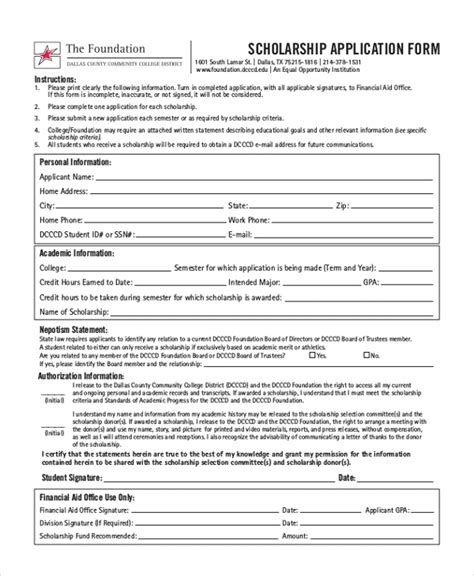 Free 11 Sample Scholarship Application Forms In Pdf Ms Word Excel