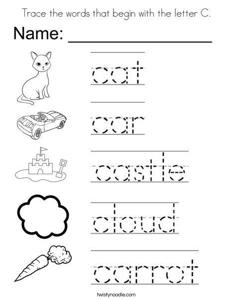 Trace the words that begin with the letter C Coloring Page | Letter c
