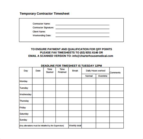 20 Contractor Timesheet Templates Docs Word Pages