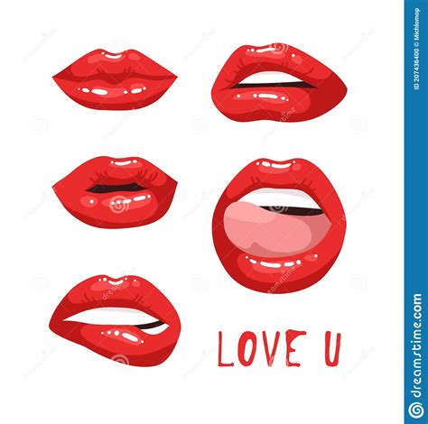 female lips with red lipstick vector fashion illustration woman mouth set stock vector