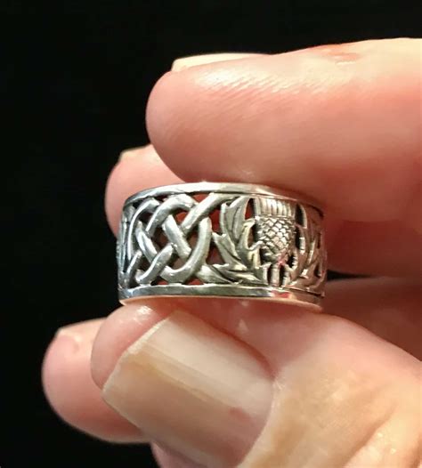 Scottish Thistle And Celtic Knot Filigree Ring 925 Sterling Silver ⋆