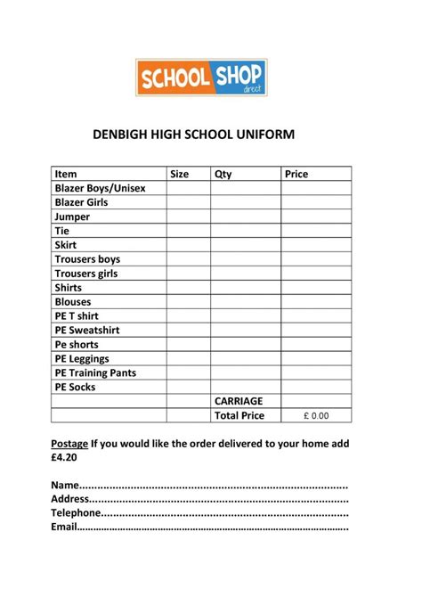 Uniform Ordering Information Denbigh High School
