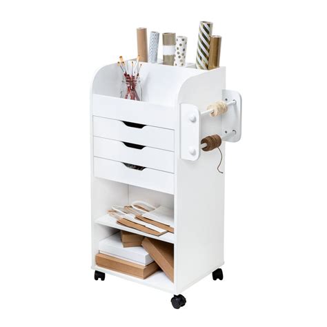 Wrapping Paper Storage And Rolling Craft Cart With Drawers White