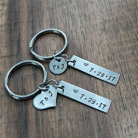 Hand Stamped Keychain Personalized Keychain Couples Keychain Etsy