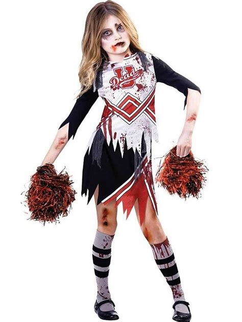 Child Girls Zombie Cheerleader Fancy Dress Costume Kids Halloween High