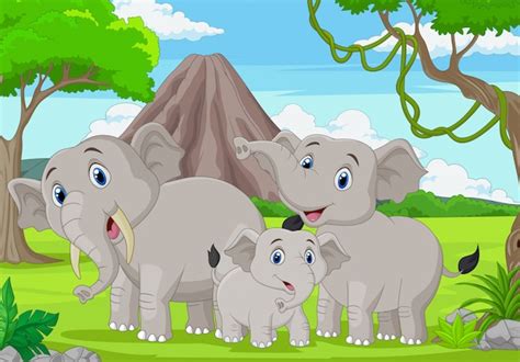 Cartoon Happy Mother And Baby Elephant Premium Vector