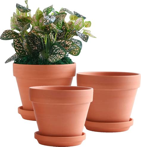 Yishang 8 Inch Clay Pot For Plant With Saucer 3 Pack