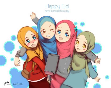 Beautiful Muslimah Hijab Girl Friend Cartoon Anime Muslimah Friend