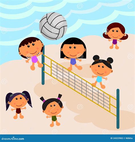 Beach Scene With Volleyball Stock Illustration Illustration Of Youth