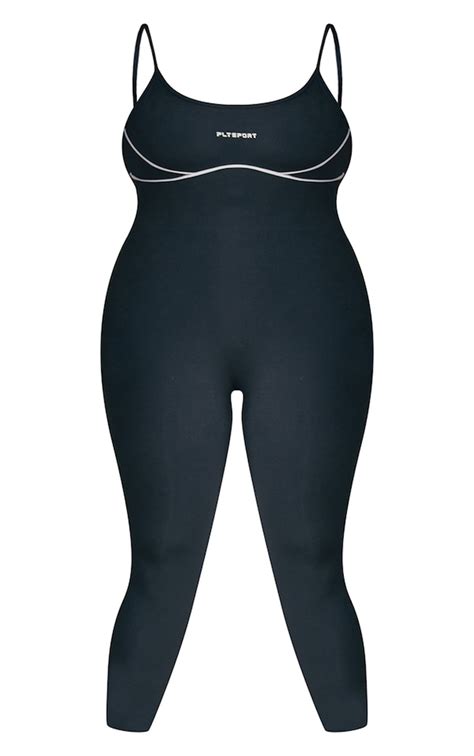 Plus Black Piping Detail Yoga All In One Prettylittlething Usa