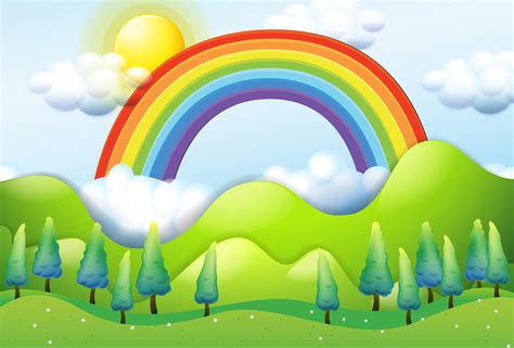 Beautiful Green Mountain And Rainbow 419377 Vector Art At Vecteezy