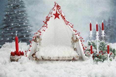Digital Backdrop Christmas Fur Baby Toddler White Tent Red Etsy
