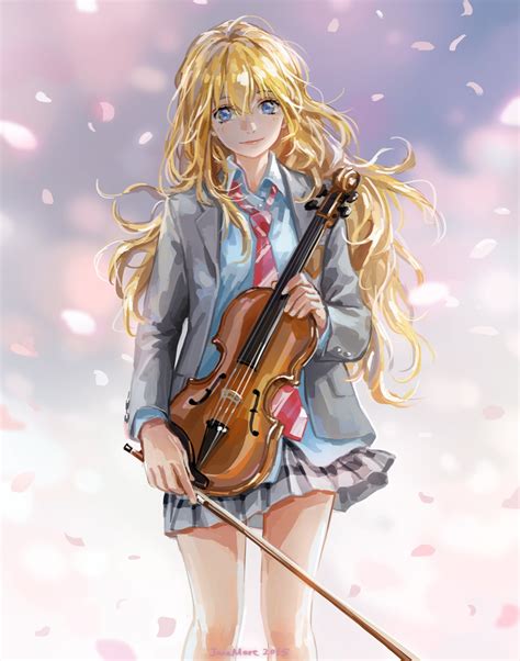 Anime Series Blonde Long Hair Girl Music Instrument Violin Shigatsuwa