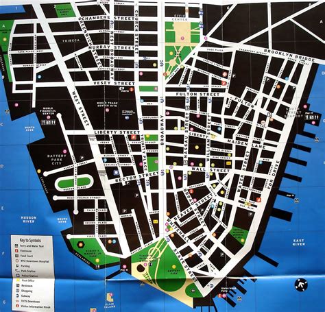 Large Detailed Tourist Map Of Lower Manhattan New York New York
