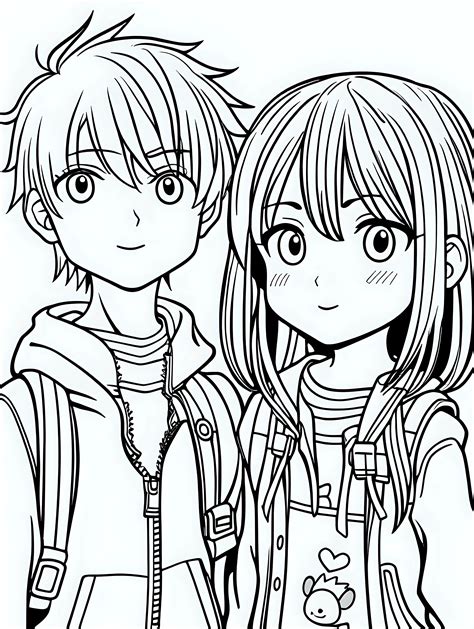 Manga Boy And Girl Coloring Page For Kids Muse Ai