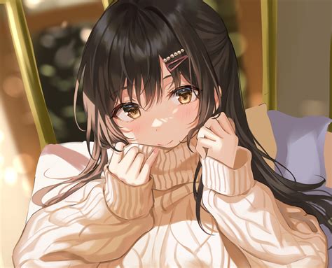 Download 1440x3168 Cute Anime Girl Sweater Brown Hair Moe Anime Girl