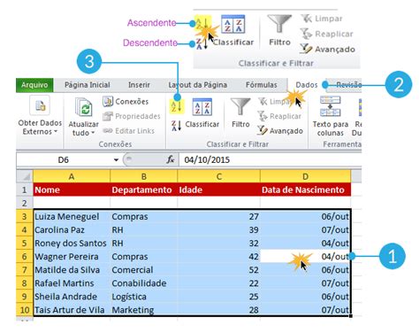 Microsoft Excel 2010 Classificar Os Dados Por Número Hora Ou Data