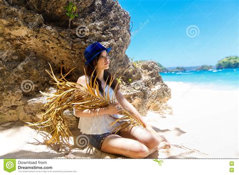Young Beautiful Asian Girl On A Tropical Beach Summer Vacation Stock