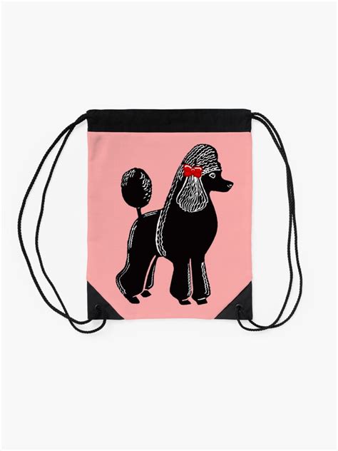 Black Standard Poodle With A Red Bow Drawstring Bag By