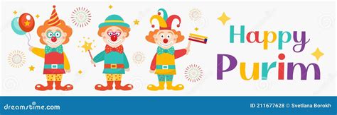 Happy Purim Banner Template With Clowns Purim Carnival In Israel