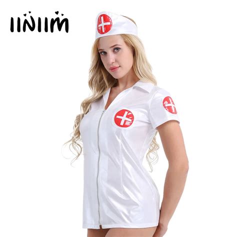 buy 2pcs women faux leather nurse uniform cosplay lingerie set short sleeve