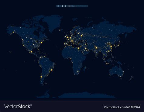 Earth Night Map With Lights Royalty Free Vector Image