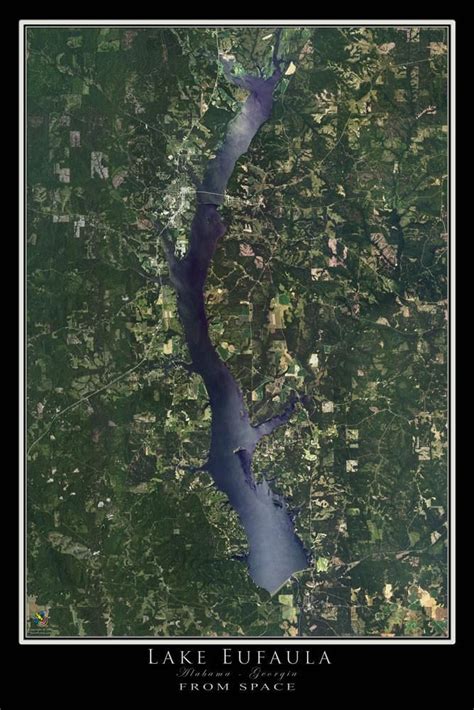 The Lake Eufaula Alabama Georgia Satellite Poster Map In 2022 Lake