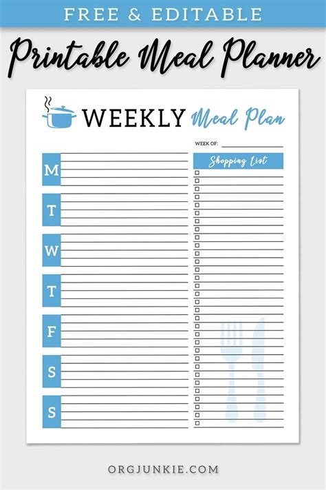 Both the weekly and monthly templates allow you to edit your lists of main dishes and side dishes. FREE Editable Weekly Menu Planners & Shopping List ...