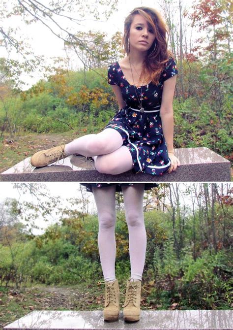 white pantyhose and blue dress with cute little flowers white tights white pantyhose fashion