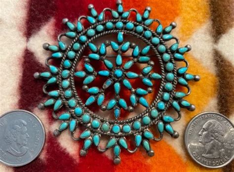 Native American Vintage Rare Zuni Turquoise Cluster Sterling Silver