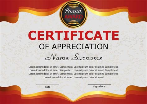 Certificate Appreciation Elegant Red Template Reward Winning Stock