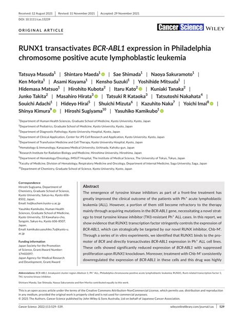 Pdf Runx1 Transactivates Bcr‐abl1 Expression In Philadelphia