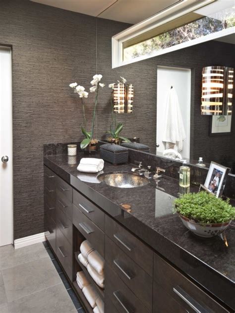 The ottoman at center is an expert touch! 35 Amazing Masculine Bathroom Ideas