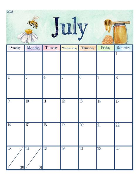 Printable 2023 Watercolor Nature Themed Calendar Full Page Etsy