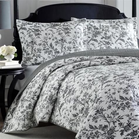 Laura Ashley Amberley 2 Piece Black And White Floral Cotton Twin Quilt