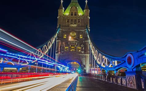 Wallpaper England London Tower Bridge Light Lines City Night