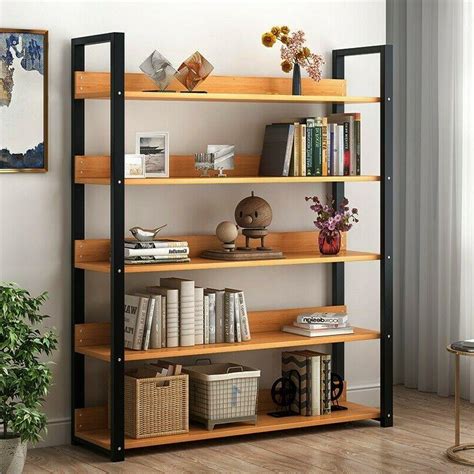 Adjustable 5 Shelf Wood Bookcase Storage Shelving Book Wide