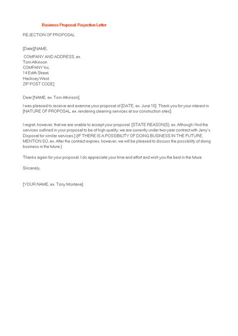 Polite Business Proposal Rejection Letter Templates At