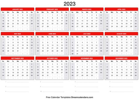Free Printable 2023 Calendar Strip