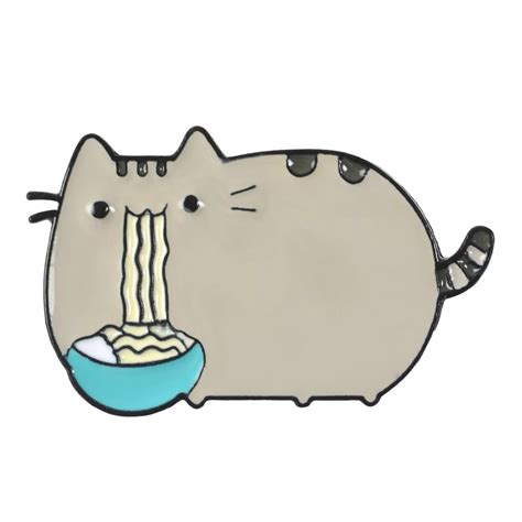 4 Pin Cute Cartoon Badges Fat Cat Eating Noodles Brooches For Women