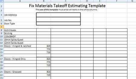 Download Fix Materials Takeoff Estimating Template Free