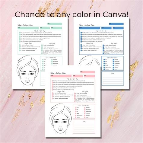 Editable And Printable Skin Analysis Form Template For Estheticians I Document Fitzpatrick Skin