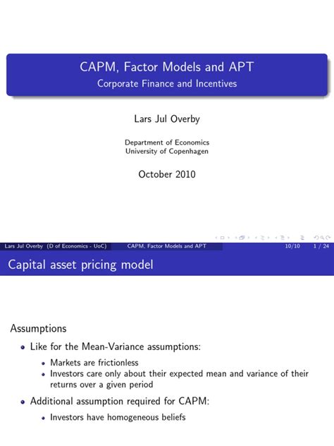 Capm Factor Models And Apt Printout Pdf Capital Asset Pricing