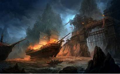 Fantasy Ship Battle Boat Artwork Sea Desktop