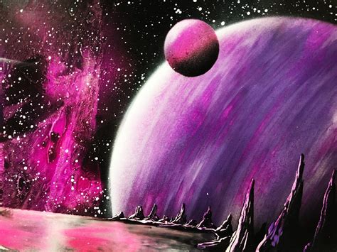 Spray Paint Art Space Painting Giant Planets Nebula Art Bright Etsy