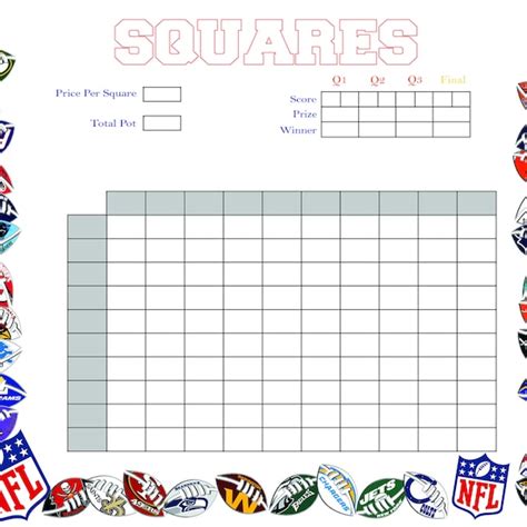 Football Squares Pool Template Etsy