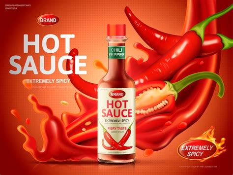Hot Sauce Ad With Many Red Chili Peppers And Sauce Elements Red Hot Sex Picture