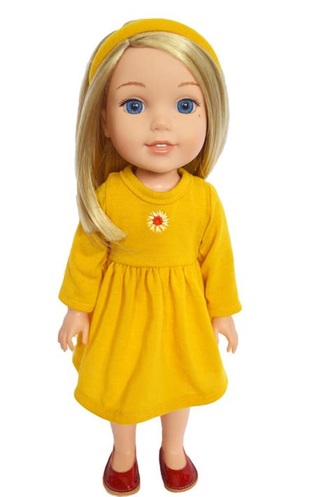 sunflowers and sunshine dress fits 14 inch wellie wisher dolls