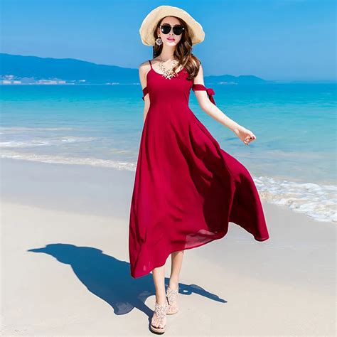 Women Brunette Beach Sea Red Dress Sun Windy Sand My Xxx Hot Girl