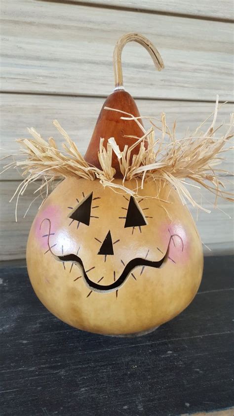 Lighted Scarecrow Gourd By Lindajdesigns On Etsy Hand Painted Gourds